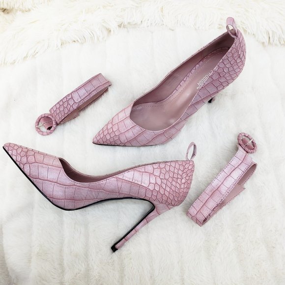 Lilac Snake Removable ankle strap Pumps High Heels - Picture 4 of 14